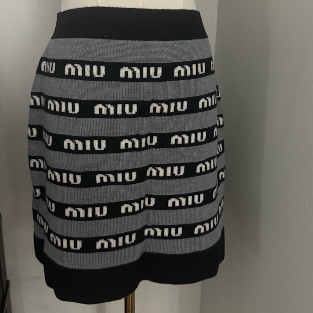 Miu Miu Black and Gray Logo Mini Skirt